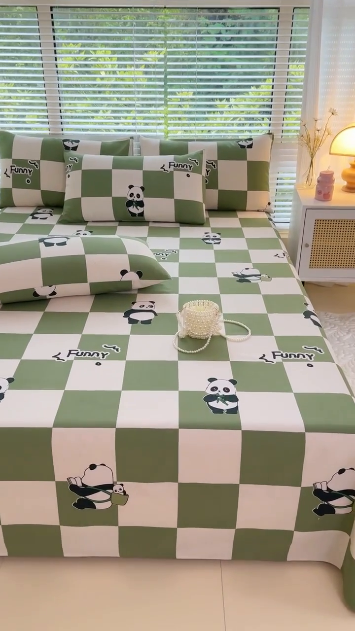 91家纺网 家纺一手货源 找家纺 仟网汇 2025新款老粗布床单粗布凉席老粗布单床单枕套单品 熊猫格