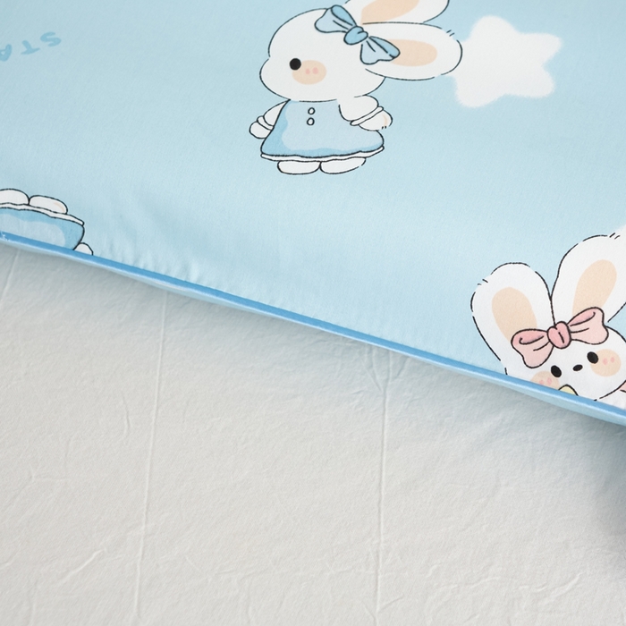 91家纺网 家纺一手货源 找家纺 萌番宝A类新款60支长绒棉纯棉儿童枕套枕头枕头套40x60单只30x50内胆套 嗒嗒兔蓝