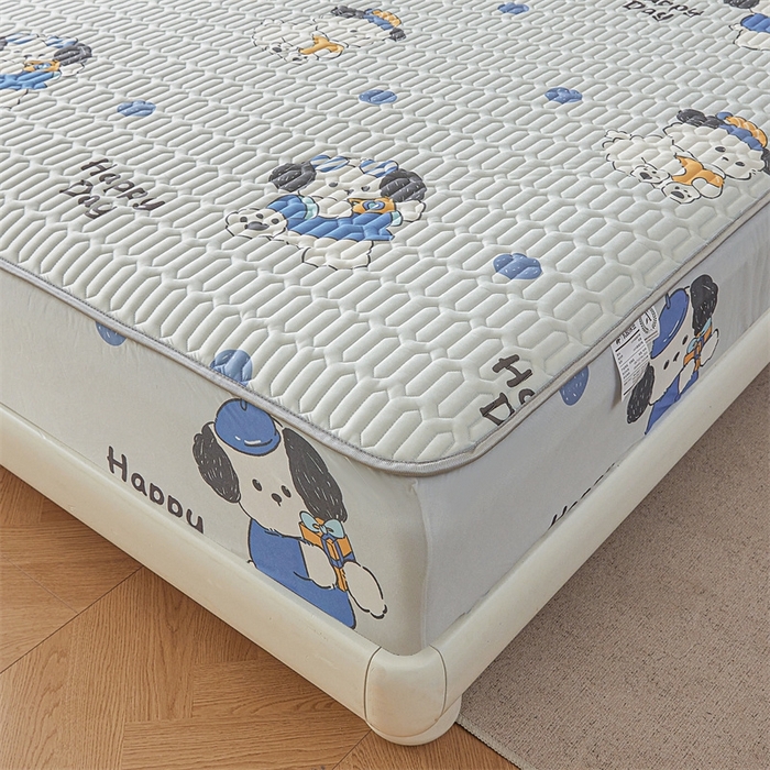 91家纺网 家纺一手货源 找家纺 雯豆2025夏季新品0.4乳胶凉席床笠款三件套凉感丝印花纯色床罩 乳胶床笠-小狗蒙迪1