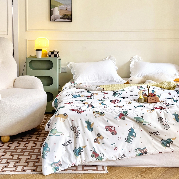 91家纺网 家纺一手货源 找家纺 绒梦里 2025新款A类小凉皮凉感冰豆豆夏被空调被 车车世界