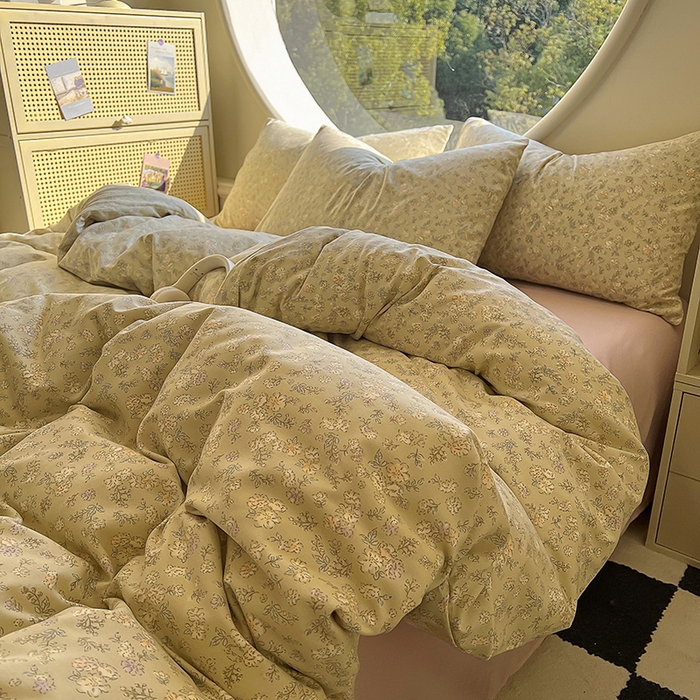 91家纺网 家纺一手货源 找家纺 花漾家居 2025新款针织双层纱被套枕套四件套 花菲花