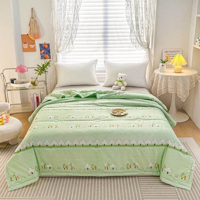 91家纺网 家纺一手货源 找家纺 好欣怡家纺 2026新款生态棉夏被礼品被空调被直播引流款夏凉被子 生态棉包边款-草绿色