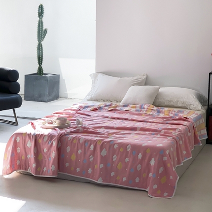 爱港家纺 2025新款全棉A类六层纱布毛巾被 夏被 粉云