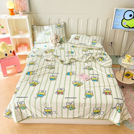 金爱家2025新款A类三丽鸥高品质可组合凉感丝乳胶席牛奶丝针织棉软糯夏被四件套 乳胶席-夏日大眼蛙