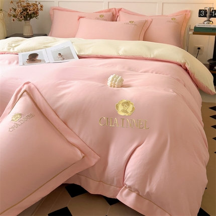 灰鲸 2025新款轻奢赛琳刺绣水洗棉系列套件 赛琳-樱花粉+奶油黄