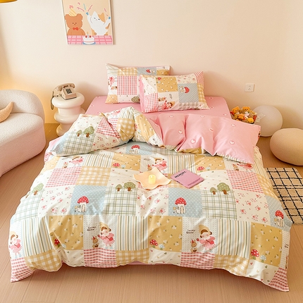 91家纺网 家纺一手货源 找家纺 典曼家纺 2025新款13372印花小清新四件套 蘑菇房