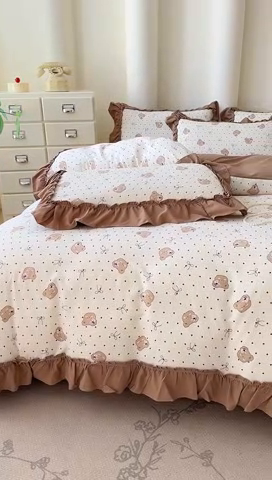 91家纺网 家纺一手货源 找家纺 金米诺 2025新款韩版有氧针织棉双层纱四件套 奇妙熊