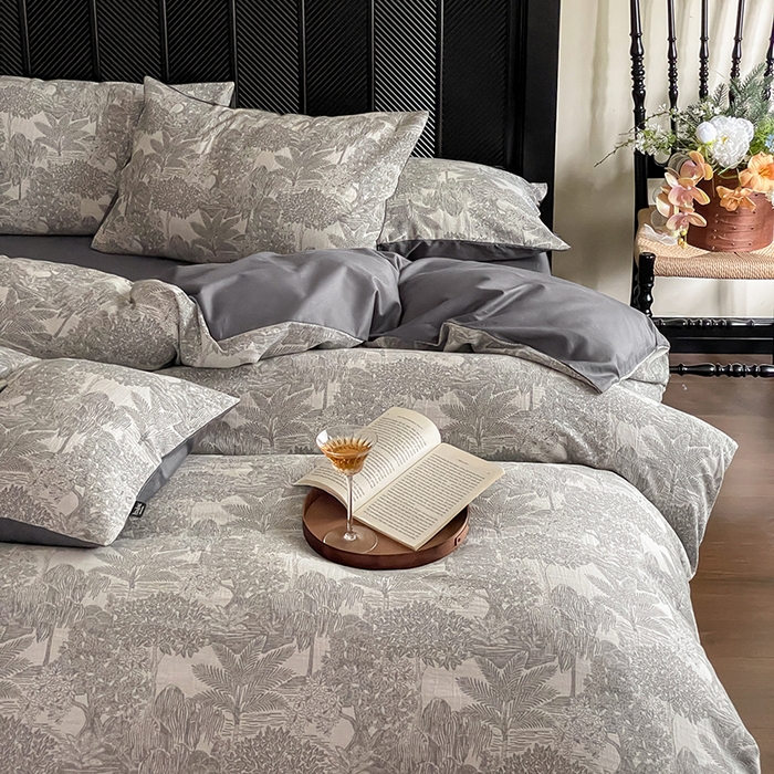 91家纺网 家纺一手货源 找家纺 宜代光年 2025新款全棉色织水洗棉大提花四件套（第一批） 红木林 深灰