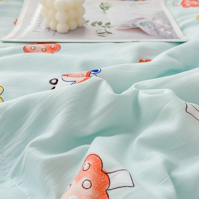 91家纺网 家纺一手货源 找家纺 鑫贝阳 2025新款亲肤水洗棉小花边印花夏被 小恐龙