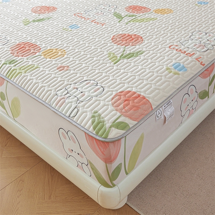 91家纺网 家纺一手货源 找家纺 雯豆2025夏季新品0.4乳胶凉席床笠款三件套凉感丝印花纯色床罩 乳胶床笠-呆萌兔