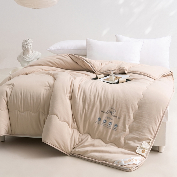 91家纺网 家纺一手货源 找家纺 易睡 2025新款A类水洗棉新疆棉花被子母被 驼色