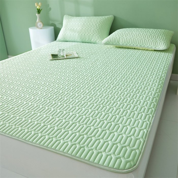 91家纺网 家纺一手货源 找家纺 雯豆2025夏季新品0.4乳胶凉席平铺款三件套凉感丝席梦思床罩 乳胶凉席-青柠绿