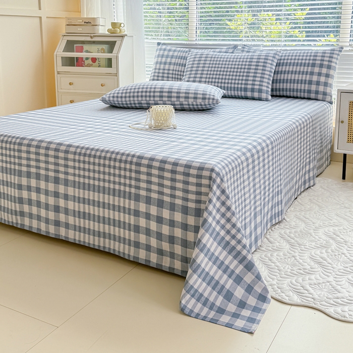 91家纺网 家纺一手货源 找家纺 仟网汇 2025新款老粗布床单粗布凉席老粗布单床单枕套单品 蓝小格