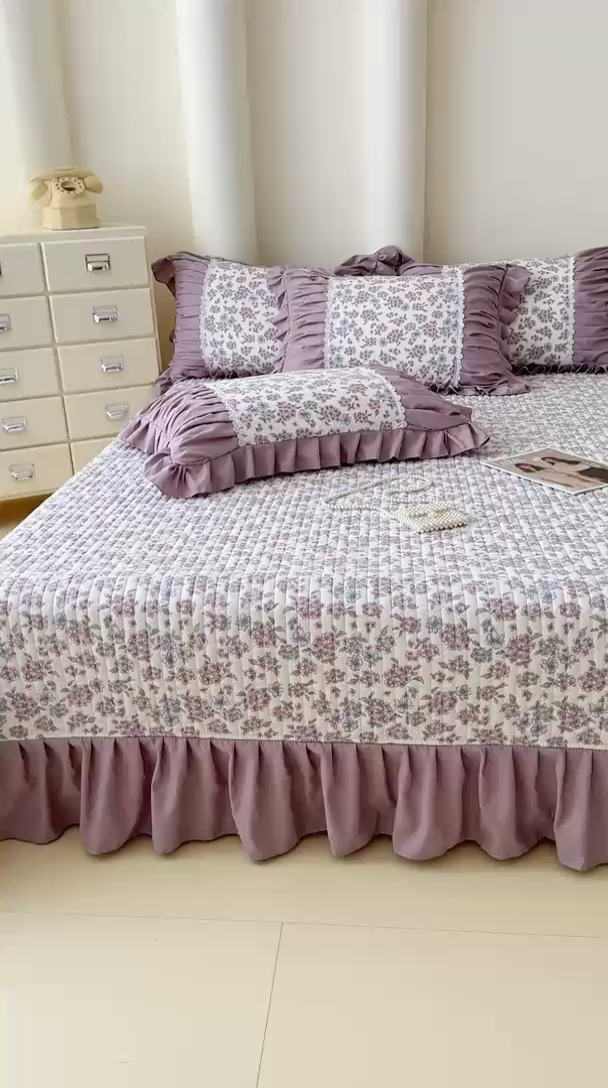 91家纺网 家纺一手货源 找家纺 ME/ERA HOME寐时代 2025新款针织双层纱韩版床盖 紫郁