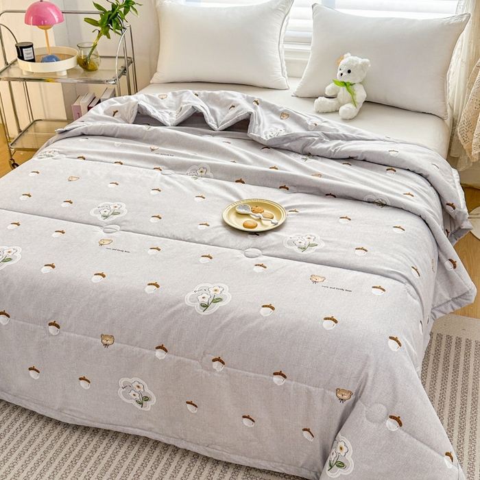 91家纺网 家纺一手货源 找家纺 好欣怡家纺 2026新款生态棉夏被礼品被空调被直播引流款夏凉被子 生态棉包边款-灰色