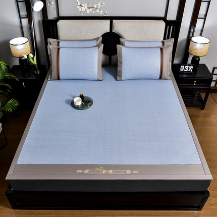 2025新款加厚藤席-夏日冰点系列凉席藤席冰藤席竹席冰丝席空调席草席乳胶席凉感豆豆席 加厚古藤席-夏日冰点 (浅蓝)