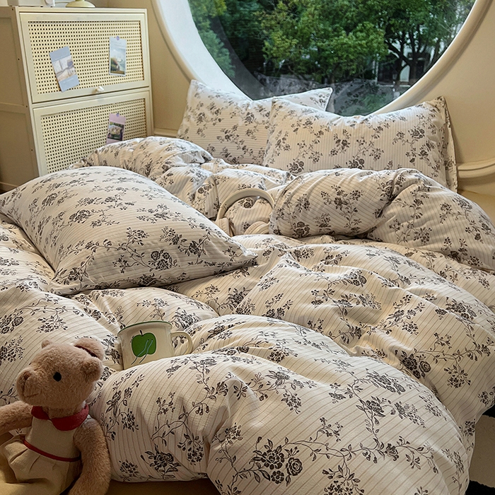 91家纺网 家纺一手货源 找家纺 花漾家居 2025新款针织双层纱被套枕套四件套 花间令