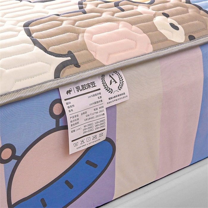 91家纺网 家纺一手货源 找家纺 雯豆2025夏季新品0.4乳胶凉席床笠款三件套凉感丝印花纯色床罩 乳胶床笠-流星飞碟