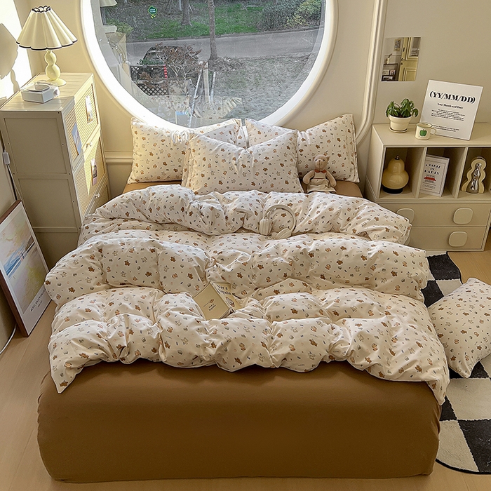 91家纺网 家纺一手货源 找家纺 花漾家居 2025新款针织双层纱被套枕套四件套 多米