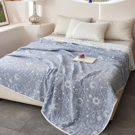 爱港家纺 2025新款全棉A类六层纱布毛巾被 夏被 星蓝梦