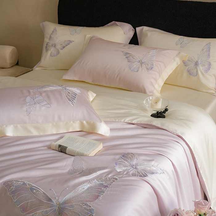 91家纺网 家纺一手货源 找家纺 简纯主义 2025新款60S奥地利进口兰精天丝四件套-彩蝶幻舞 彩蝶-紫