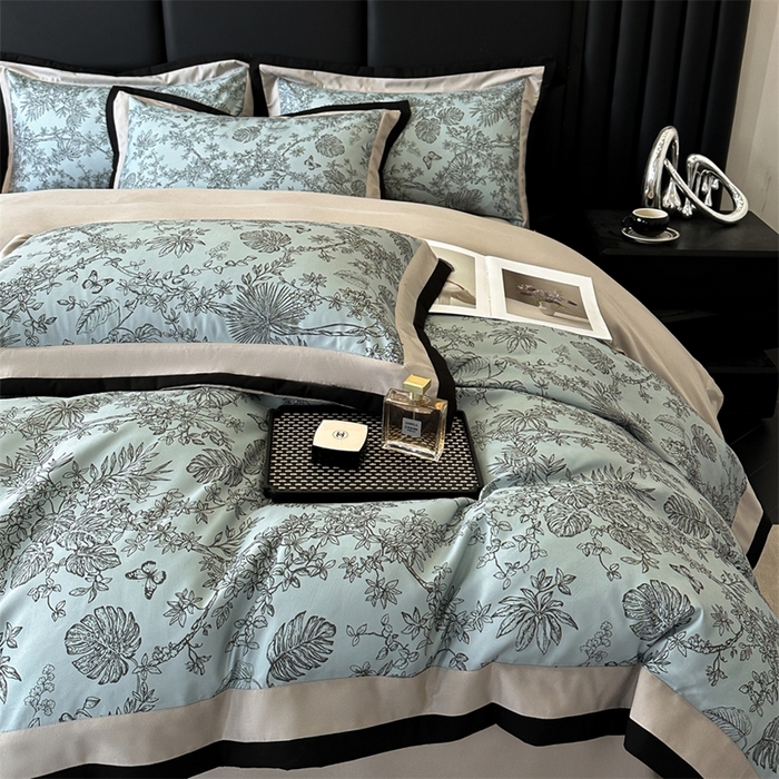 91家纺网 家纺一手货源 找家纺 （总）一左一右2025春夏新款轻奢美式复古花卉数码印花双拼磨毛水洗棉四件套维也纳