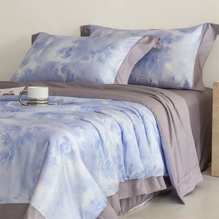 91家纺网 家纺一手货源 找家纺 （总）梦幻之城 2025新款水洗真丝数码印花拼角款夏被四件套