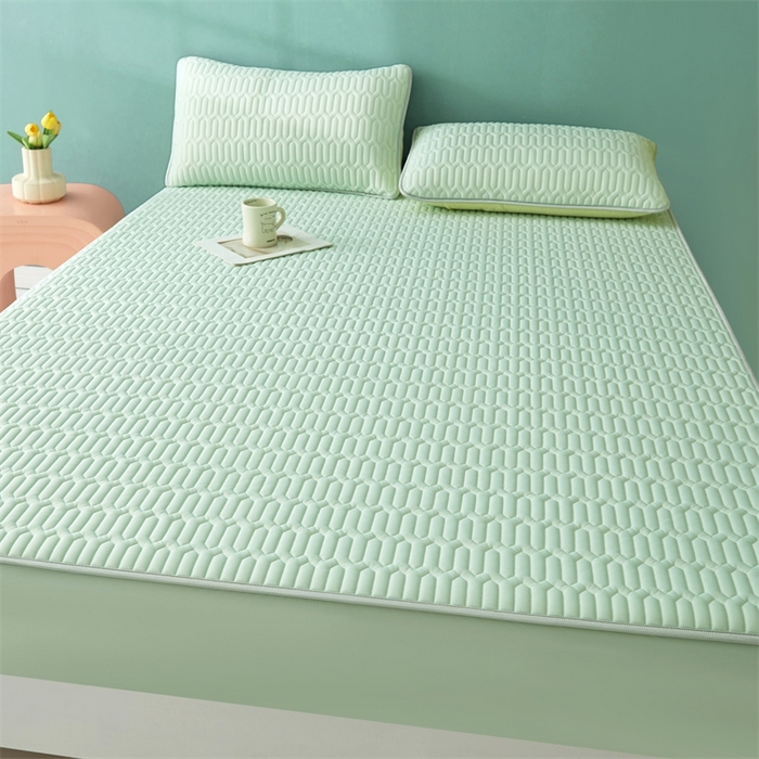 91家纺网 家纺一手货源 找家纺 雯豆2025夏季新品0.4乳胶凉席床笠款三件套凉感丝纯色席梦思床罩 纯色乳胶床笠-青柠绿