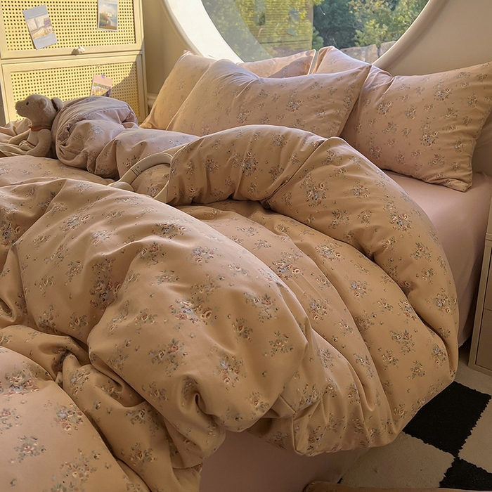 91家纺网 家纺一手货源 找家纺 花漾家居 2025新款针织双层纱被套枕套四件套 不晚