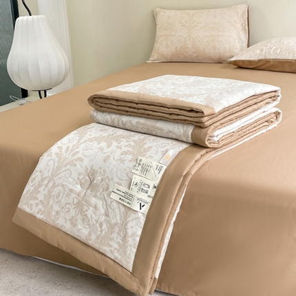 一加一 2025新款全棉三层纱提花大豆夏被 罗曼-咖
