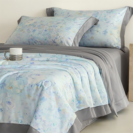 91家纺网 家纺一手货源 找家纺 （总）梦幻之城 2025新款水洗真丝数码印花拼角款夏被四件套