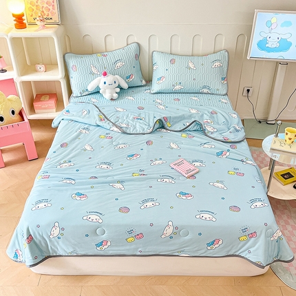 91家纺网 家纺一手货源 找家纺 （总）金爱家2025新款A类三丽鸥高品质可组合凉感丝乳胶席牛奶丝针织棉软糯夏被四件套