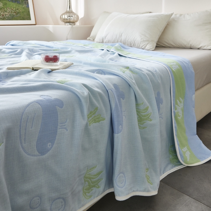 91家纺网 家纺一手货源 找家纺 爱港家纺 2025新款全棉A类六层纱布毛巾被 夏被 海趣图