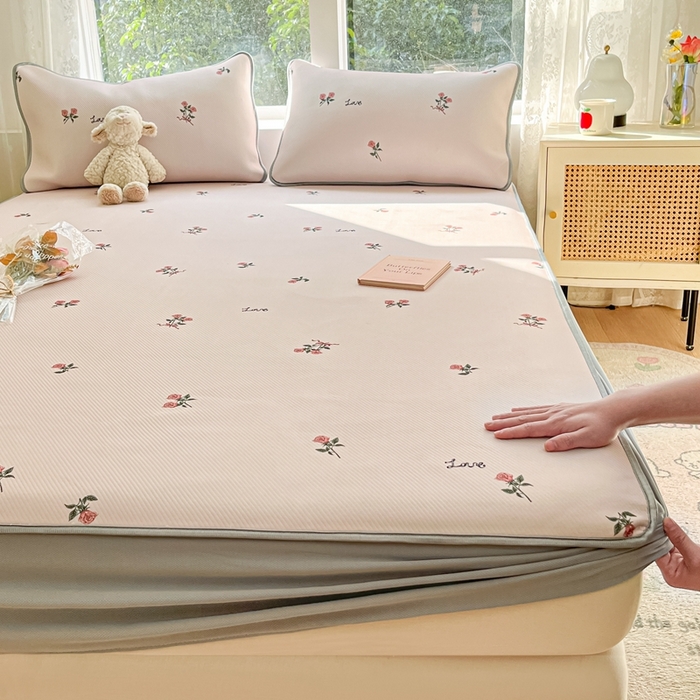 91家纺网 家纺一手货源 找家纺 星座家纺 2025新款大斜纹复合冰丝凉席-床笠款 尤克克里粉-床笠款