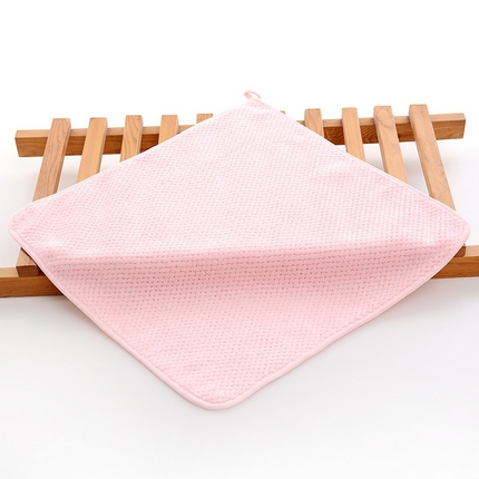 彩虹新款加厚加大珊瑚绒菠萝格方巾毛巾浴巾套装外贸跨境大浴巾吸水加厚大毛巾浴巾两件套 菠萝格方巾粉色