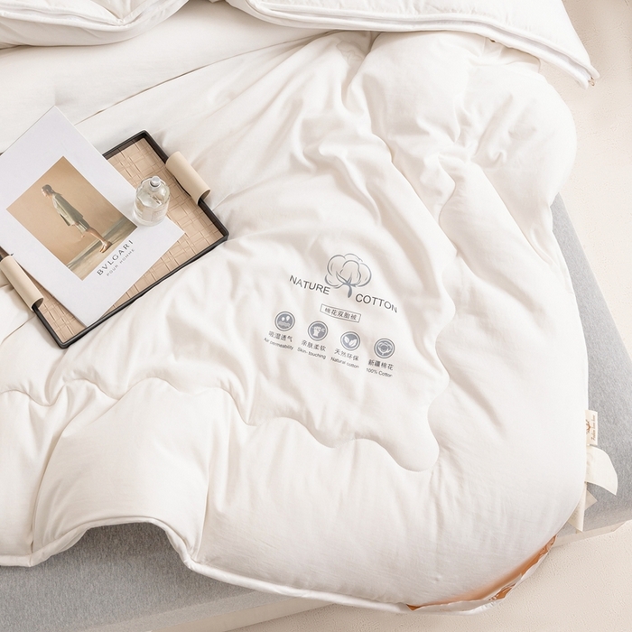 91家纺网 家纺一手货源 找家纺 易睡 2025新款A类水洗棉新疆棉花被子母被 白色