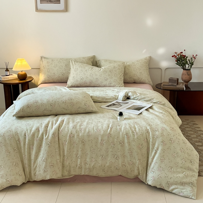 91家纺网 家纺一手货源 找家纺 诺梵家纺 2025新款有氧双层纱印花四件套 春序