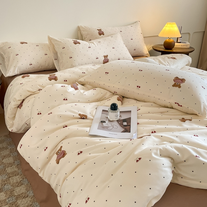 91家纺网 家纺一手货源 找家纺 诺梵家纺 2025新款有氧双层纱印花四件套 叮当熊