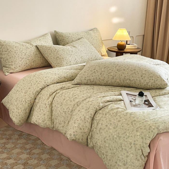 91家纺网 家纺一手货源 找家纺 诺梵家纺 2025新款有氧双层纱印花四件套 花夕子