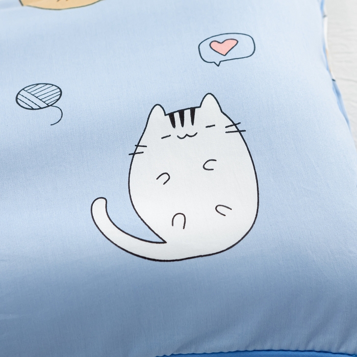 91家纺网 家纺一手货源 找家纺 萌番宝 A类新款60支长绒棉纯棉儿童枕套枕头 猫肚蓝