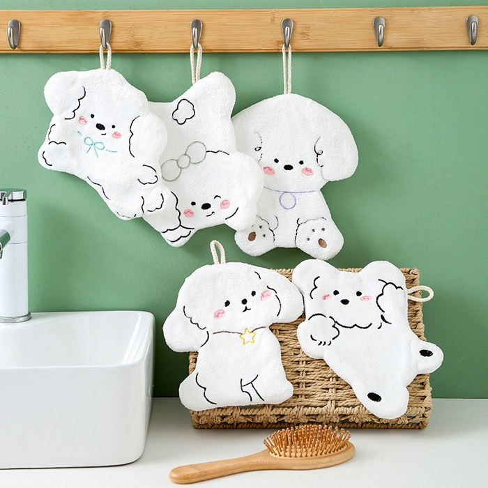 91家纺网 家纺一手货源 找家纺 彩虹毛巾 2025新款卡通小狗擦手巾厨房卫生间擦手帕 乖乖狗