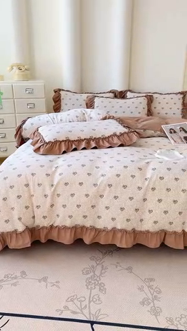 91家纺网 家纺一手货源 找家纺 金米诺 2025新款韩版有氧针织棉双层纱四件套 小确幸