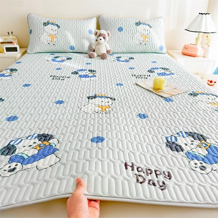 雯豆2025夏季新品0.4乳胶凉席平铺款三件套凉感丝小清新印花席梦思床罩 乳胶凉席-小狗蒙迪1