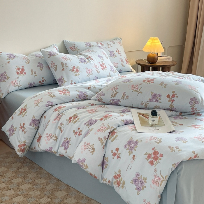 91家纺网 家纺一手货源 找家纺 诺梵家纺 2025新款有氧双层纱印花四件套 梅林春晓