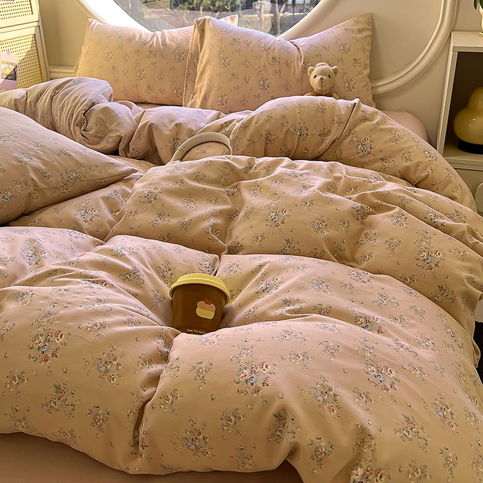 91家纺网 家纺一手货源 找家纺 花漾家居 2025新款针织双层纱被套枕套四件套 不晚