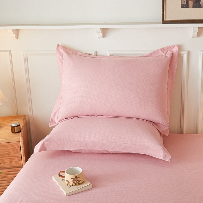 91家纺网 家纺一手货源 找家纺 2025内销外贸压花磨毛单床笠三件套 简约-玫瑰粉