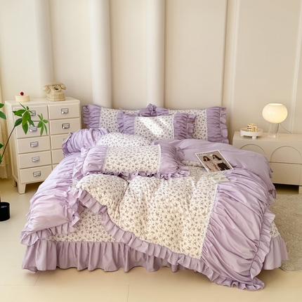 91家纺网 家纺一手货源 找家纺 ME/ERA HOME寐时代 2025新款针织双层纱韩版四件套 紫色花香