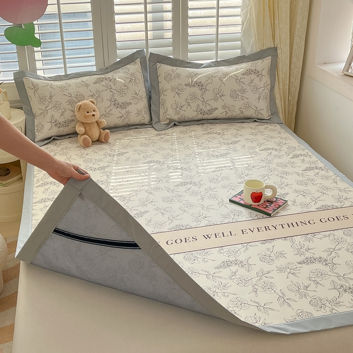 91家纺网 家纺一手货源 找家纺 星座家纺 2025新款大斜纹复合冰丝凉席-床席款 午后茶花