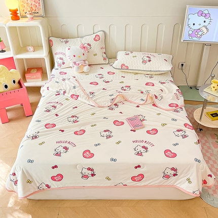金爱家2025新款A类三丽鸥高品质可组合凉感丝乳胶席牛奶丝针织棉软糯夏被四件套 乳胶席-心心kitty