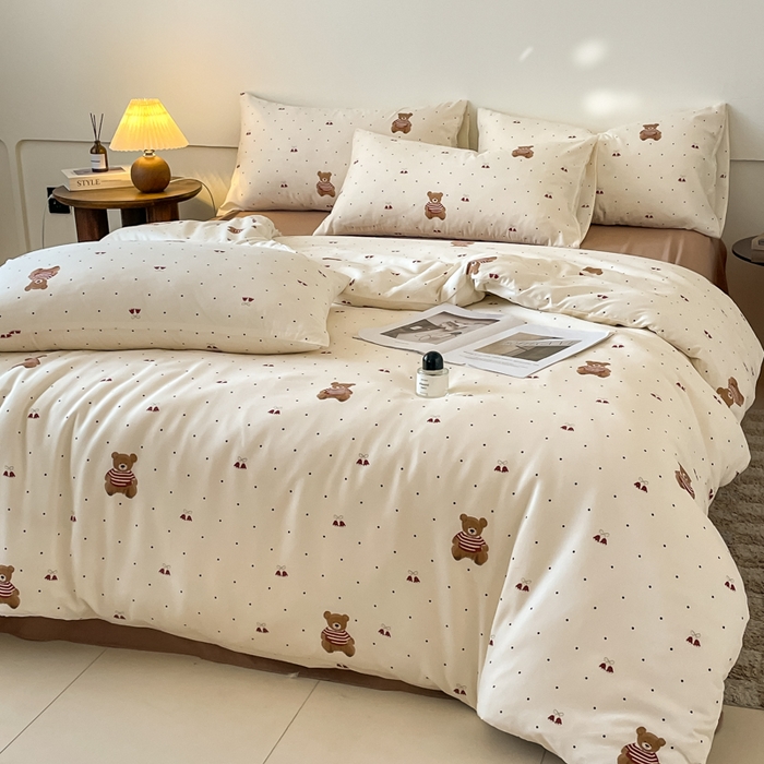 91家纺网 家纺一手货源 找家纺 诺梵家纺 2025新款有氧双层纱印花四件套 叮当熊